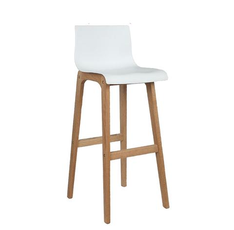 Plastic Bar Stool with Wooden Leg