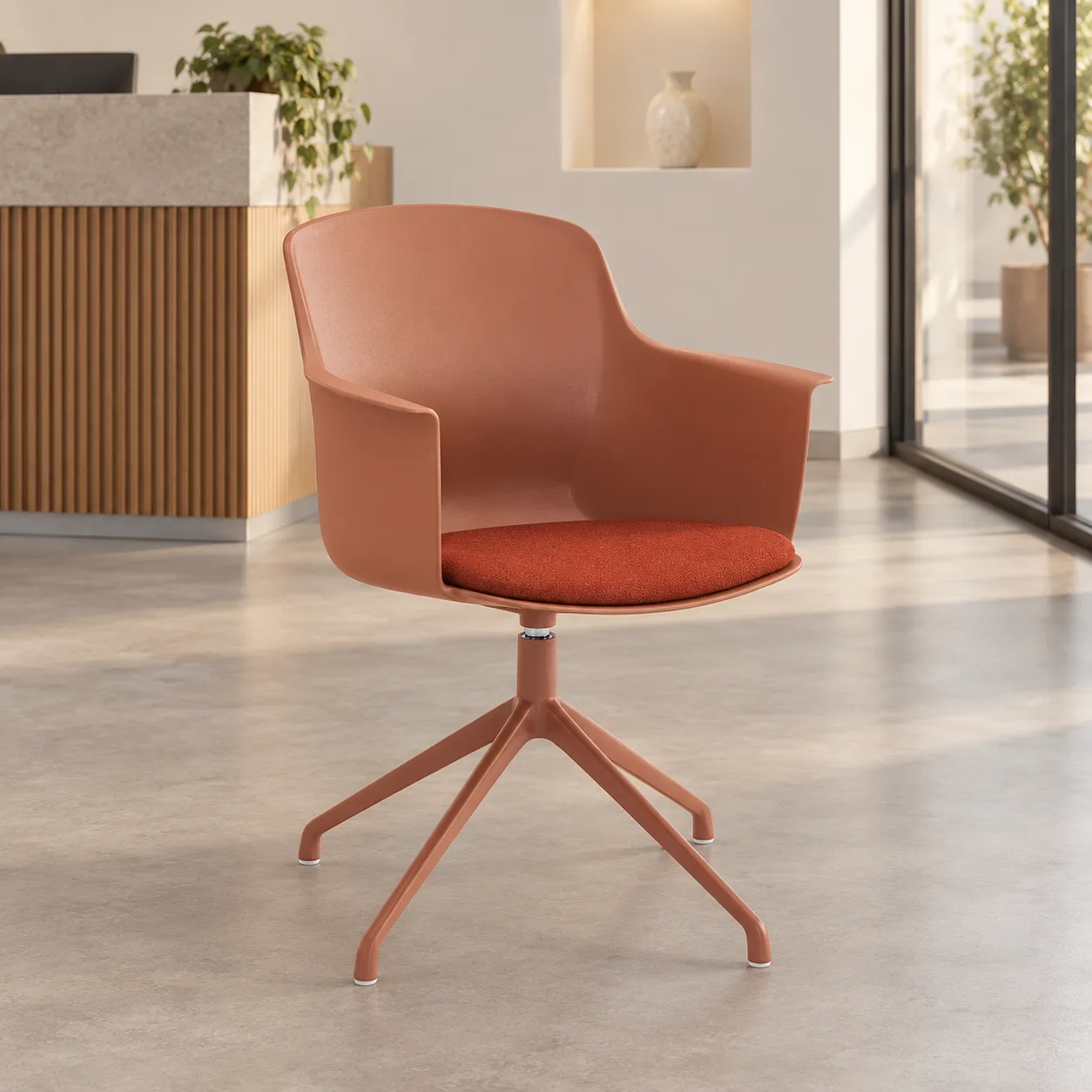 AH-7031-36 terracotta swivel office chair in a restrained office reception area