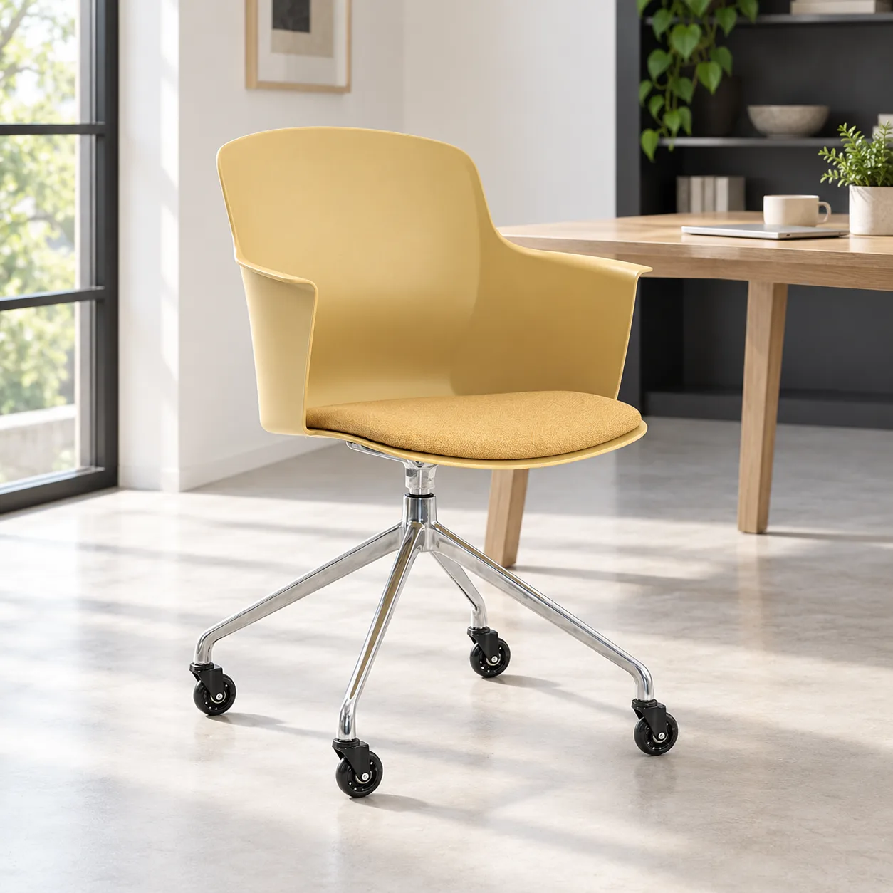 AH-7031-36K yellow castor office chair in a modern meeting area