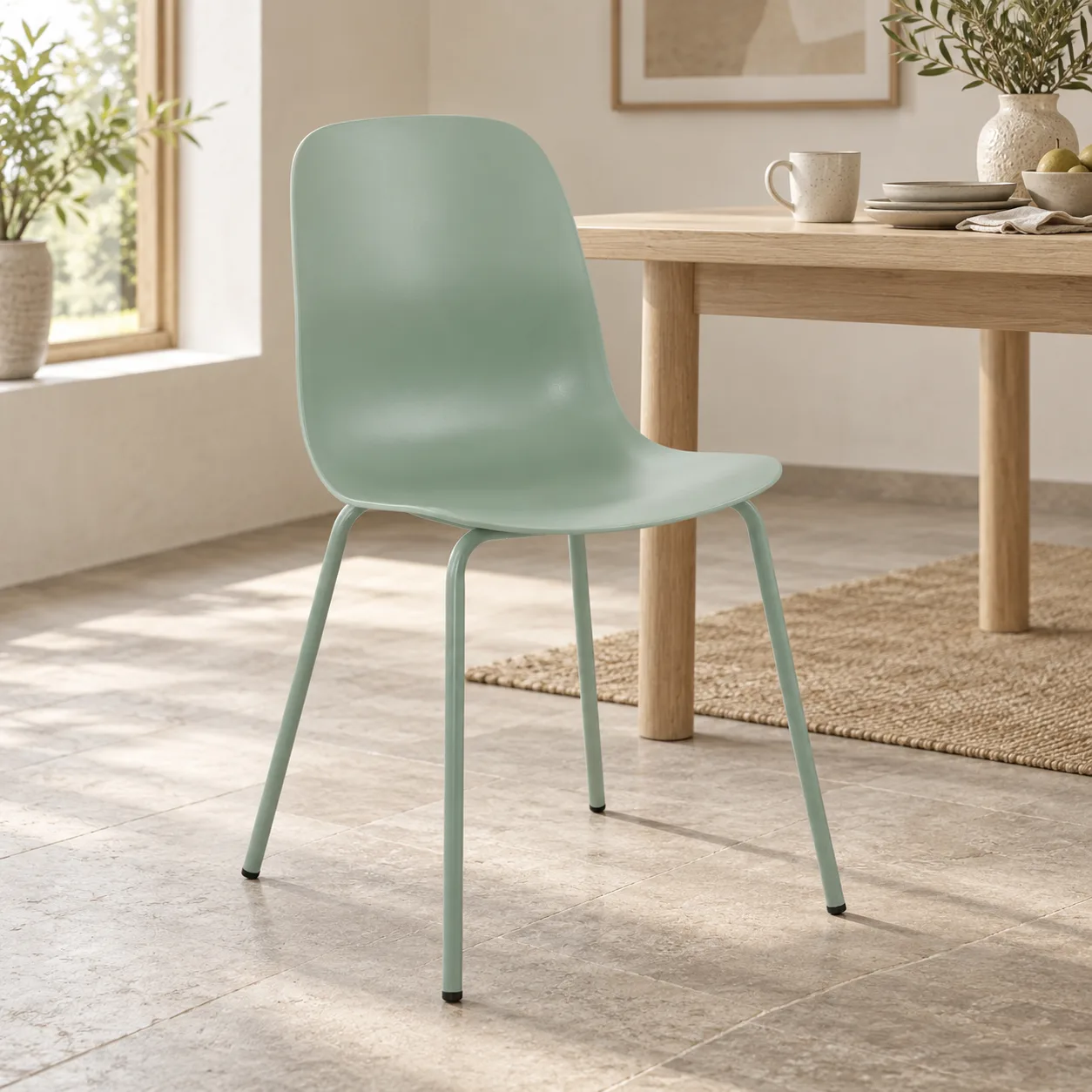 AH-8070-81 sage green dining chair in a naturally lit dining room