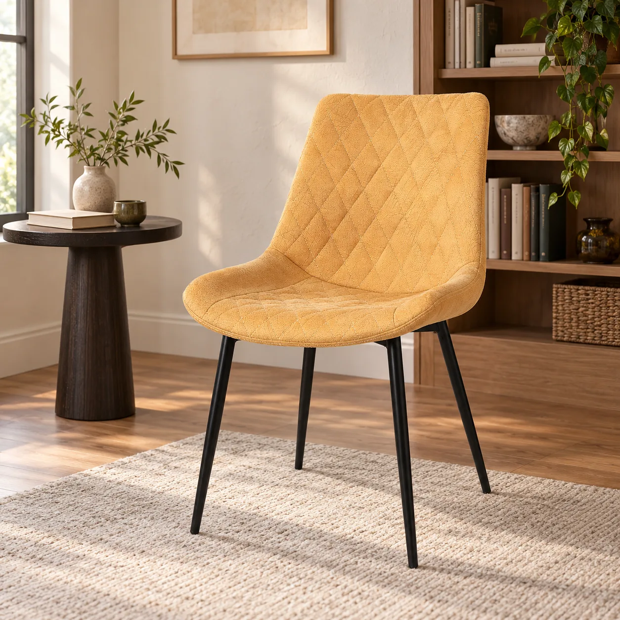 AH-8250-73 mustard upholstered chair in a quiet home reading corner