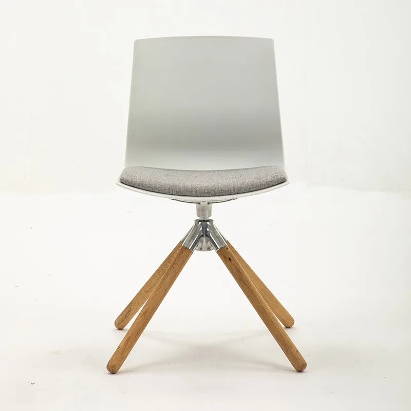 White Shell Swivel Chair with Wood Legs
