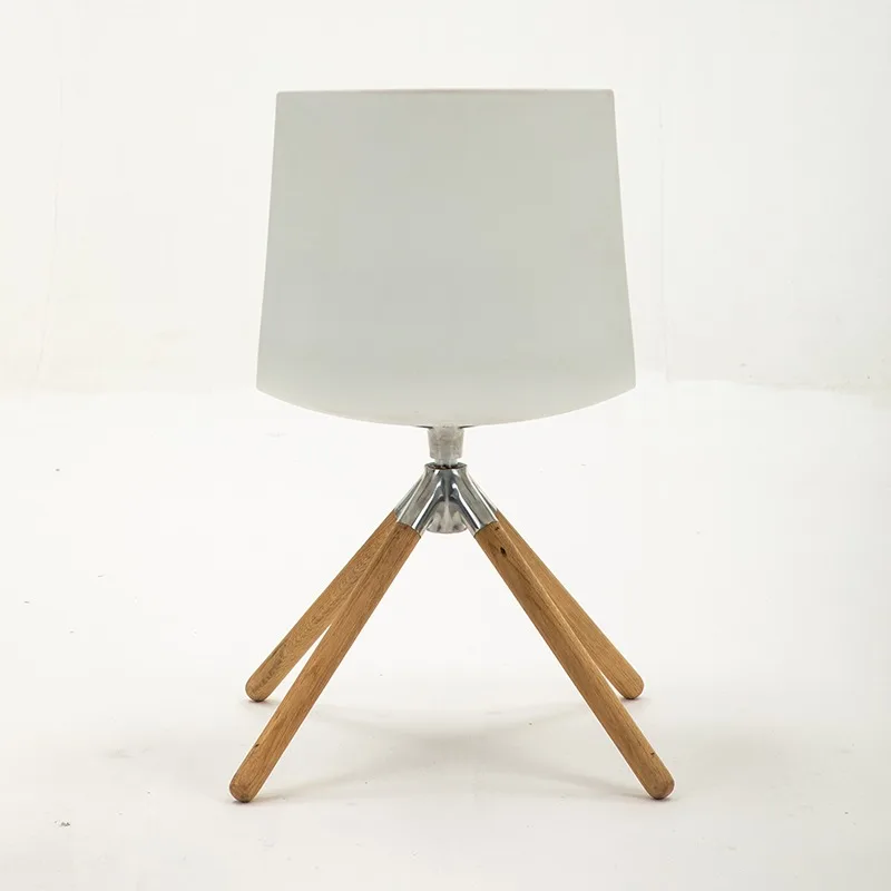 White Shell Swivel Chair with Wood Legs - Rear View